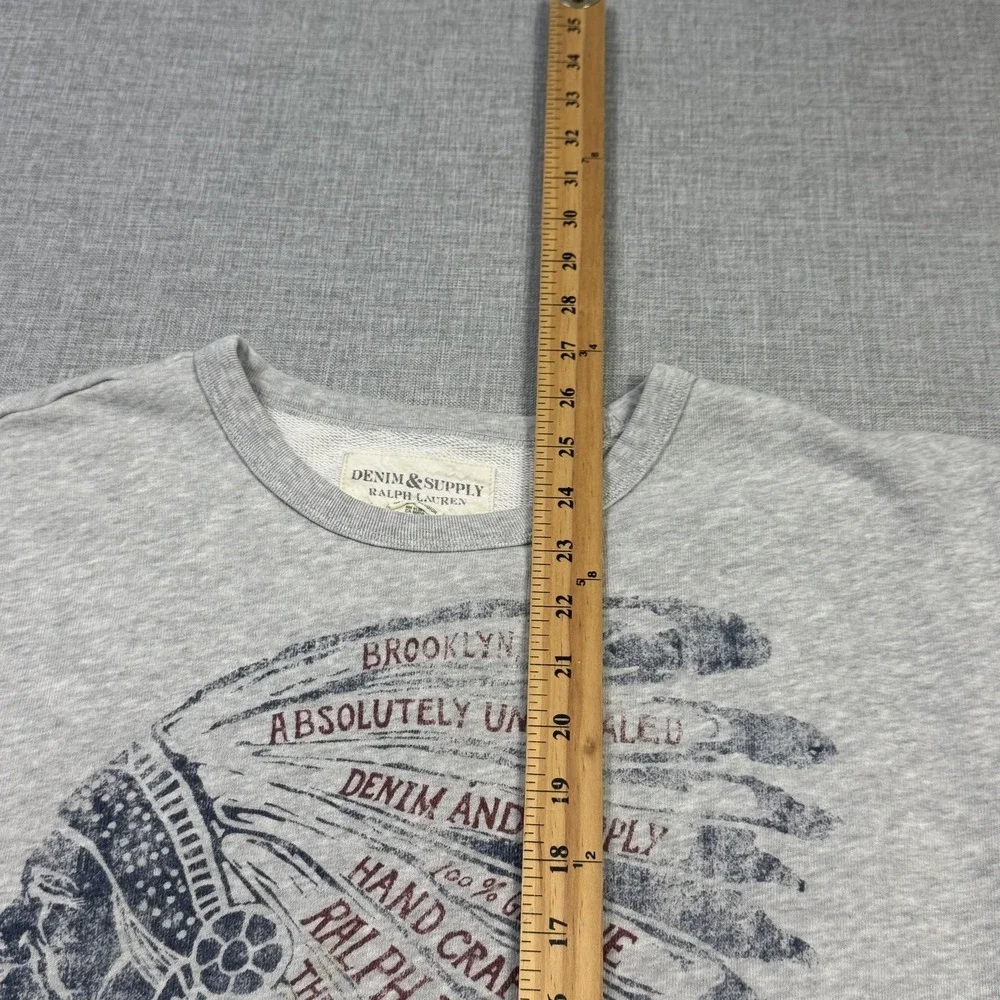 Denim & Supply Ralph Lauren Indian Head Chief Crew Neck Sweatshirt Mens XL Gray - Picture 8 of 12